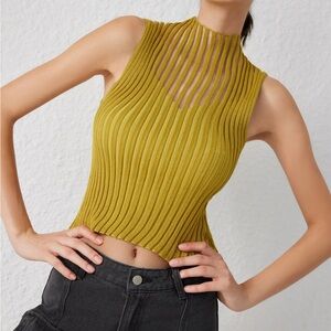 Stand Collar Ribbed Tank Top